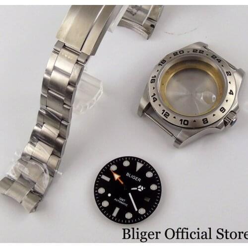 Stainless Steel 43mm Automatic Watch Case Brushed Oyster Strap GMT Dial fof 3804 Movement Screw Crown Sapphire Glass