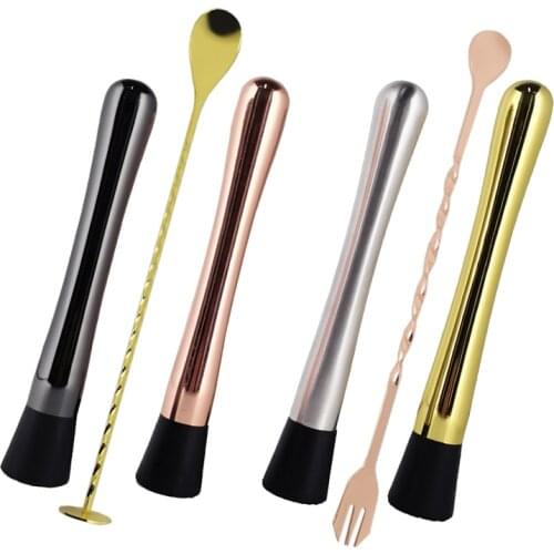 Stainless Steel Gold Black Sliver Muddler Sticks Spoon Srtainer Ice Cocktail Stick Fruit Bar Tools Wine Tools