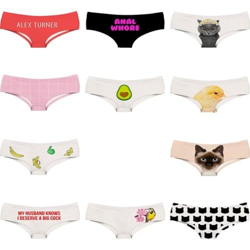 2019 New Angry Cat 3D Prints Women Underwear Solid Color Letter Pattern Women Panties Animal Fruit Pet Lady Briefs