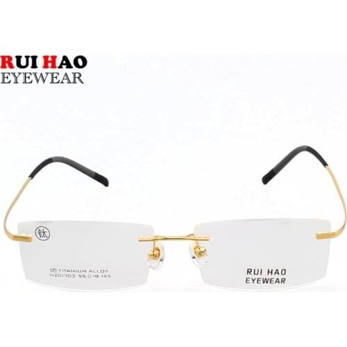 Rimless Eyeglasses Frame Classic Business Titanium Glasses Frames Myopia Fashion Optical Eyeglasses Rui Hao Eyewear Brand 201703