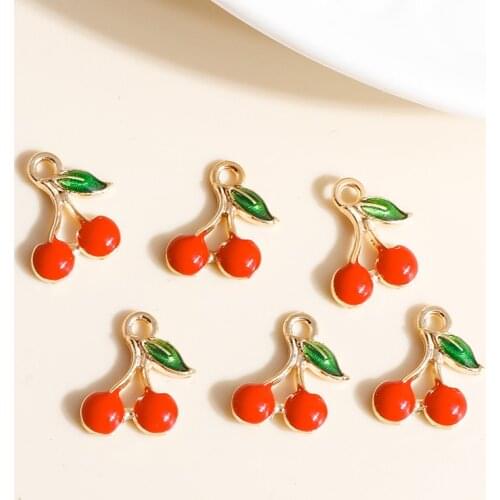 10pcs 9*13mm Enamel Mini Fruit Cherry Charms for Earrings Pendants Necklaces Making Handmade Craft DIY Jewelry Accessories