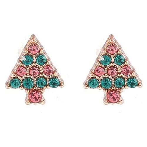 Anti allergy Christmas tree stud earrings small cute Christmas gift crystal ear clips Jewelry wholesale