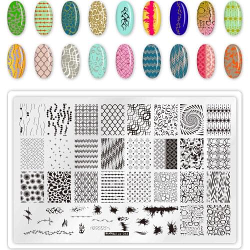 Nail Art Rectangle Stamping Template Blooming Flower Water Drops Geometric lines Manicure Image Plate DIY Design Manicure Plate