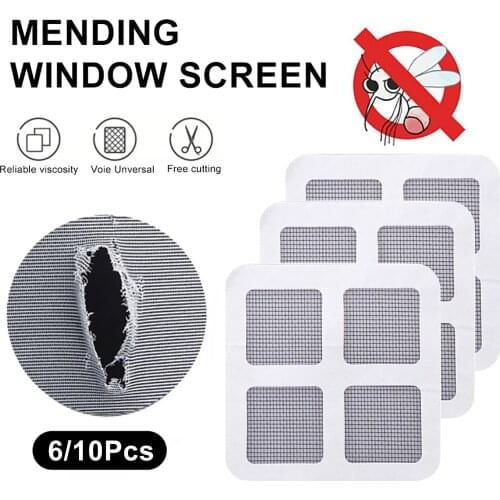 Window Screen Repair Patch Set, 6 Sheet Strong Self Adhesive & Waterproof Fiberglass Holes Cover Mesh Sticky Wires Patches