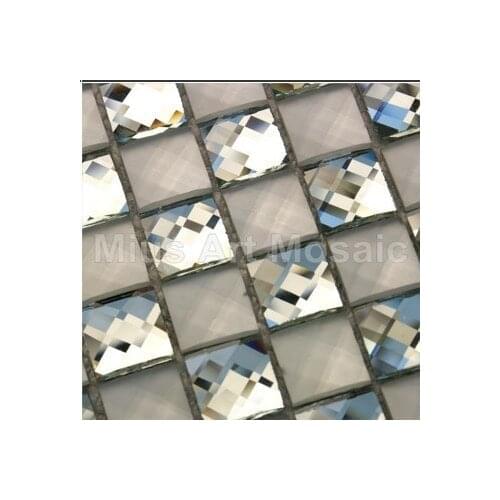 Silver diamond glass mosaic tiles mirror 13faced glass tile for KTV background decoration
