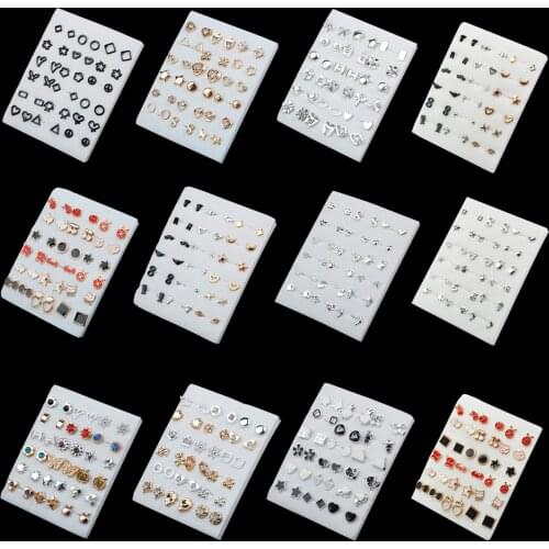 18Pair/Lot Mixed Rhinestone Alloy Flowers Moon Heart Lover Star Ear Stud Earrings Set Piercing Metal Lady Earring Sets Jewelry