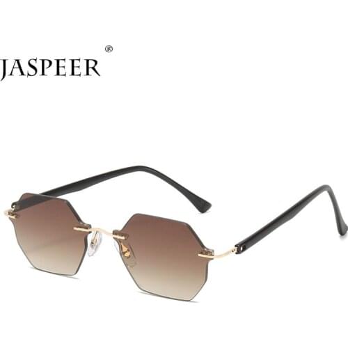 JASPEER Hexagonal Ladies Sunglasses Rimless Sun Glasses For Women Polygon Frameless Eyewear Men Brown UV400 2021 Dropshipping