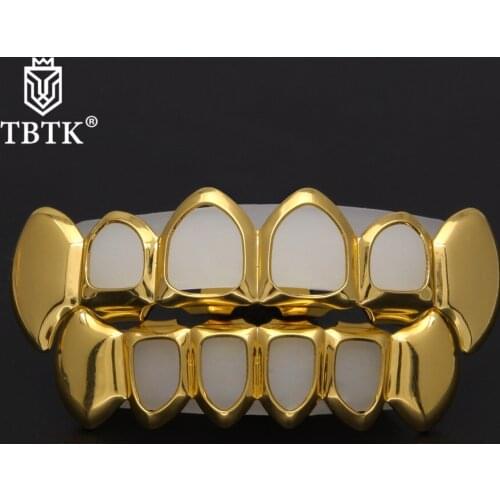 TBTK Dental Grills Jewelry Tooth Decay Gold Hollow Unisex Copper Smooth Metal Jewelry Retro Simple Style Braces Fashion