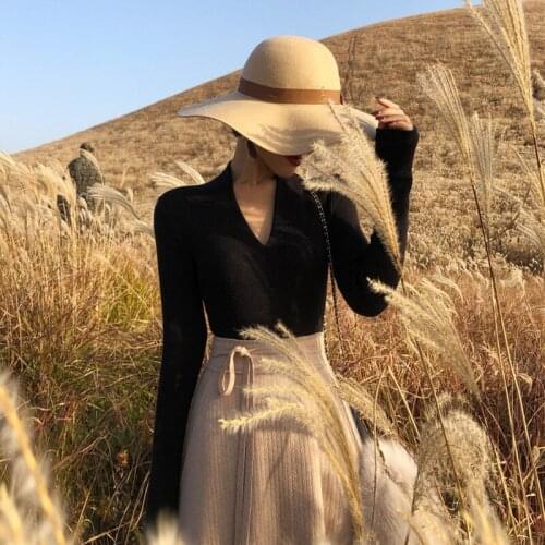 TVVOVVIN Spring New Solid Color Slim Female Knitting Pullover Tops V-neck Simple Casual All-match Sweater VHNO