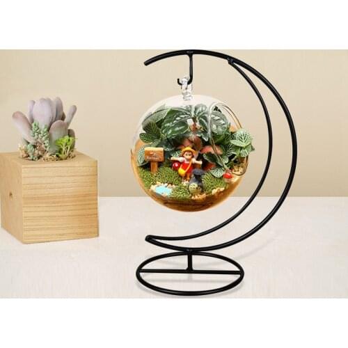 O.RoseLif Handmade Ball Vase Heart Moon Iron Stand Simple Stylish Hanging Glass Plant Vase Home Decor halloween
