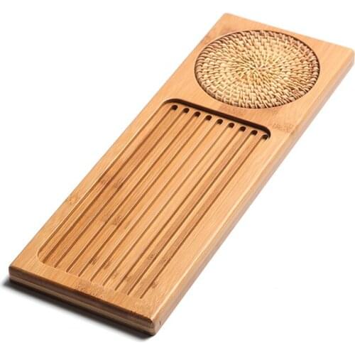 Vintage Bamboo Tea Tray Water Storage Eco Friendly Simple Wooden Chinese Tea Tray Tea Ceremony Dienblad Kitchen Teaware DG50CP
