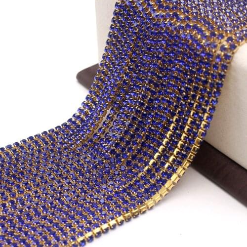 10Yard Sapphire Blue Claw Crystal Rhinestones Chain Gradient DIY Dense Gold Base Rhineston Chain For Garment&Bag Art Decoration