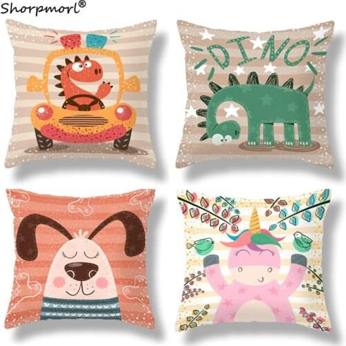 2021 Polyester Short Plush Cartoon Animals Sofa Car Seat Pillowcase Cushion Cover Funda Cojins 45x45CM Dinosaur Unicorn Panda