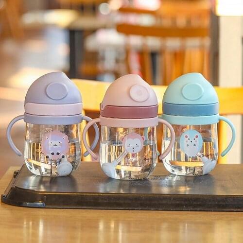 250ml Baby Feeding Bottle Baby Feeding Cup with Straw Cartoon Pattern Bottle for Kids Portable Handle Water Bottle