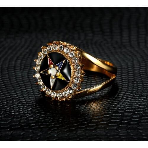 316L stainless steel gold OES masonic women rings with clear crystal color enamel order of eastern star freemason rings