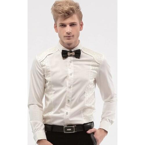 Free Shipping New fashion casual personality male Mens Long sleeved Spring Lace Wedding groom shirt 14280 4XL 5XL noble blouse