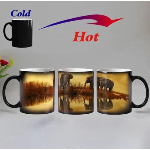 Free shipping Elephant Heat sensitive Coffee mug cup Porcelain Magic Color changing Tea Cups christmas gift