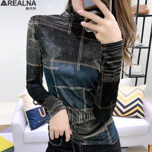 Blusas mujer 2020 autumn winter turtleneck blouse women plaid long sleeve velvet Elasticity sexy vintage women tops and bloues