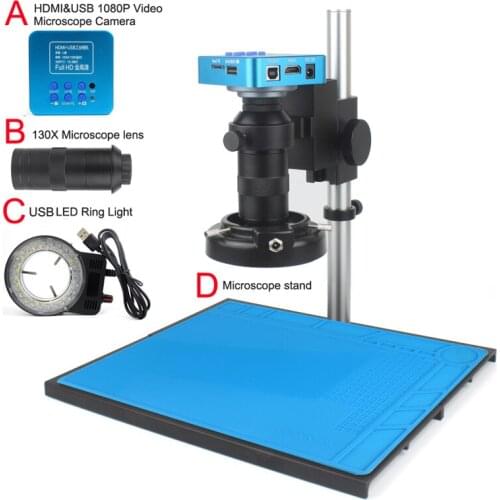 Full HD Digital Electronic Video Microscope USB HDMI-compatible Camera 130X Lens& LED Circular lamp For Phone PCB Repair Tools