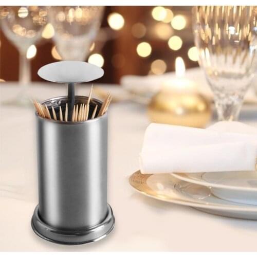 Stainless Steel Toothpick Holder Simple Press Automatic Cotton Swab Storage Box Home Hotel Table Modern Decoration