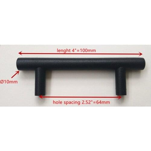 Diameter 10mm,Length:100mm) 4" Matt Black Furniture Hardware Kitchen Cabinet Handle, Bar Pull Handle Stainless Steel T Handles