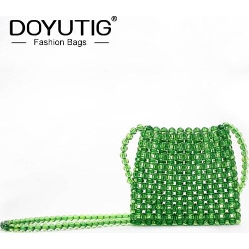 DOYUTIG Cute Design Womens Hand Made Beads Mini Hollow Bags Lady Fashion ABS Beads Cross-Body Bags Lovely Shoulder Bags A247