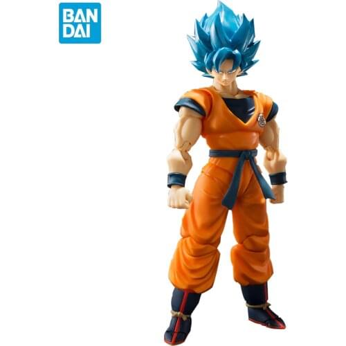 BANDAI SHF Original Dragon Ball Super Son Goku Blue Hair Action Figure Toys Theater Edition Anime Collection Figurine Model Toys