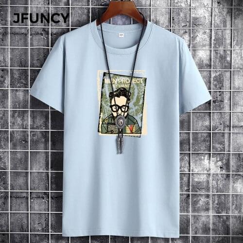 JFUNCY2021 Summer Cotton Man T-Shirts Casual Short Sleeve T-Shirt Cat Lovely Plus Size Big Tshirt Oversized Men Tees Top