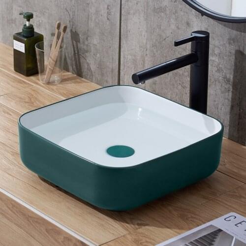 Art Vessel Sink Countertop Green with White Ceramic Basin Sinks Bowel Countertop Vessel