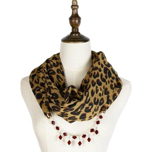 Spring Leopard Scarf Pendant Necklace Jewellery Chiffon Hijab Fashion Bandana Mujer Accessories