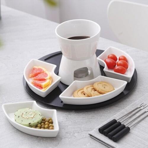 Ceramic fondue serving set for cheese, chocolate, icecream diy fondue