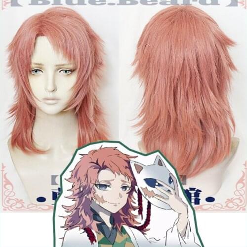 Kimetsu no Yaiba Sabito Cosplay Wig Blade of Demon Slayer Light Orange Halloween Anime Synthetic Hair + Wig Cap