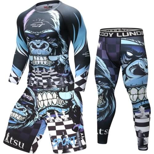 Boxing Set Compression Jersey Pants 3D orangutan Printing Rashguard KickBoxing Tight T-Shirts Trousers Muay Thai MMA Fightwear