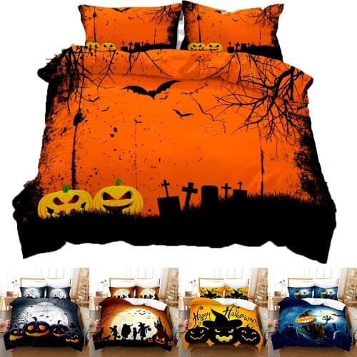 Halloween Style 3D Luminous Pumpkin Lanterns Printing Pattern Bedding Sets Comforter Cover with Pillowcase 2/3 Pcs 11 Size