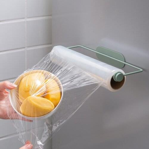 Kitchen Paper Towel Rack Iron Hanging Rack Oil Absorbing Paper Fresh-Keeping Film Storage Rack Hole Free Lazy Rag Roll PaperRack