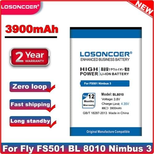LOSONCOER 3900mAh BL8010 battery For fly FS501 Nimbus 3 BL 8010 8010 Lithium-ion polymer battery