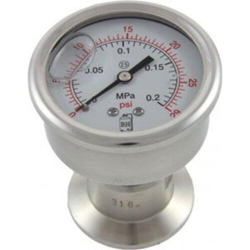 Sanitary Diaphragm Pressure Gauge (1.5 Inch Tri-Clover) 0-2Bar (0-30psi) - Rear Mount