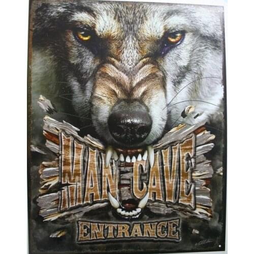 WOLF MAN CAVE CAR METAL TIN SIGN VINTAGE RETRO VINTAGE