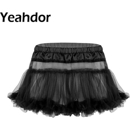 Sexy Homme Mens Sissy Skirt For Lingerie Night Satin Elastic Waistband Frilly Ruffled Tulle Layered Skirt Short Mini Tutu Skirt