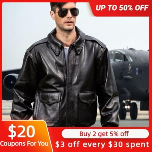 2021 Black Men USAF A2 Pilot Leather Jacket Europe Size XXL Genuine Natural Cowhide Autumn Military Style Aviation Coat