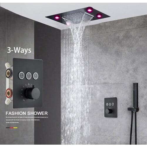 Bathroom Remote Control LED Rain Shower Head Thermostatic Valve Hand Shower Cell Mounted Jets Handshower Sprayer