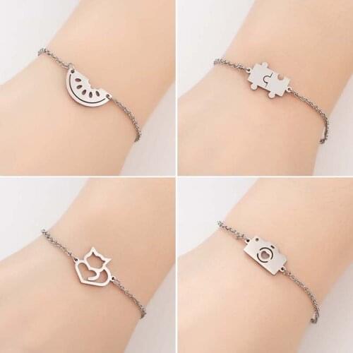 Jisensp 2020 New Fashion Summer Style Watermelon Charm Bracelet Lovely Cat Cameras Stainless Steel Bracelet for Women Gift