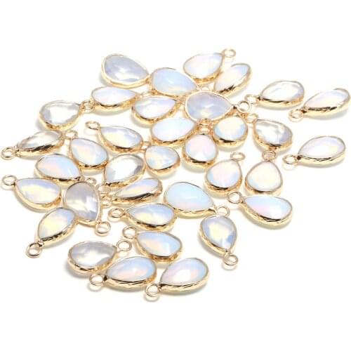 New 5pcs Natural Stone Water Drop Shape Section Opal Pendants for Jewelry Making DIY Necklace Size 10x14mm