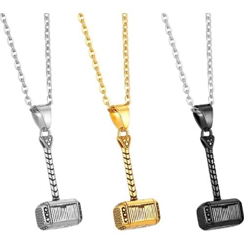 BONISKISS Thors Hammer Pendant Necklace for Men Gold Color Stainless Steel Long Chain Necklace Male Jewelry Boyfriend Gift