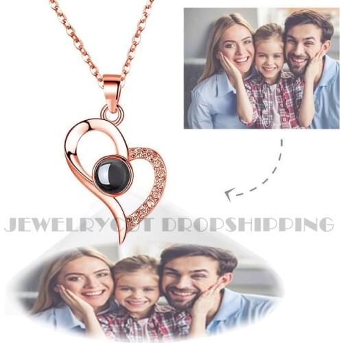 Customized Slope Heart Shape Projection Necklace Custom Celebrity Star Animation Photo Lover Memory Gift Mothers Day Gifts