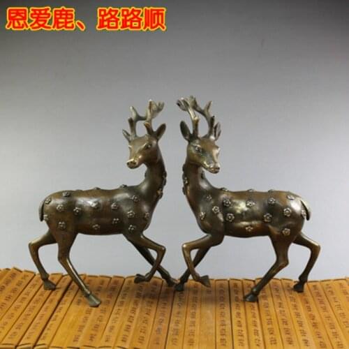 A pair of Sika deer,loving copper ornaments home decor mascot antique collection,copper bronze statue shippingroom Art Statue