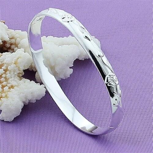 925 Sliver Plated Delicate Car Decorative Pattern Cuff Bracelet Bangle Fashion Jewelry For Wedding Anniversay Party Engagement