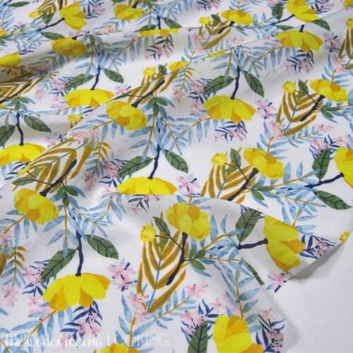 LEO&LIN White Background Small Yellow Beauty Silk Cotton Silk Clothing Cloth Fabric DIY Sewing Patchwork