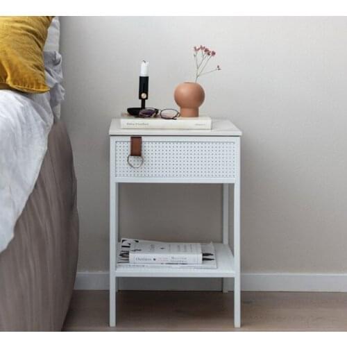 Modern high quality Promotion Top Sale Wholesale Loft Nordic Metal Wooden Bedside Table Storage Gold Color Rack bedstand 1PC