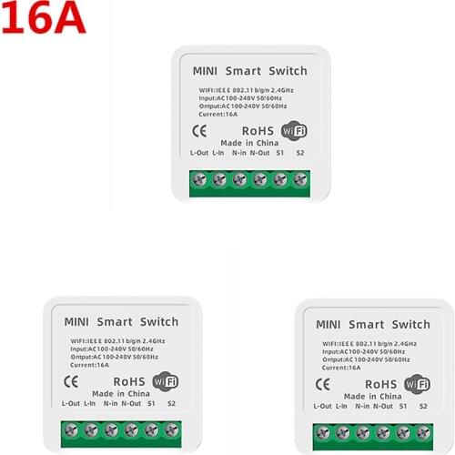 Smart Switch Module 10A/16A Mini Wireless Remote Control Switch Relay Home Hotel WiFi Smart Breaker Works with Alexa Google Home